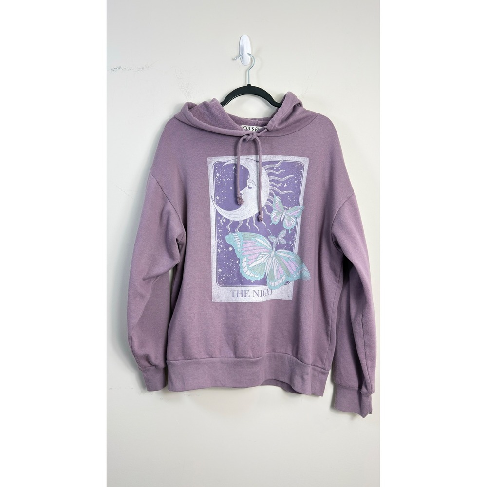 Cut & Paste The Night Tarot Celestial Butterfly Graphic Hoodie Purple Women XL